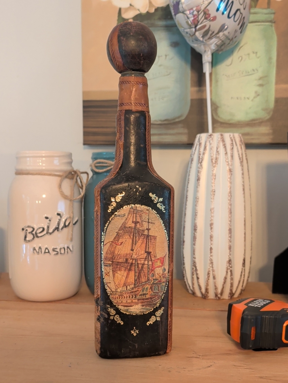 Vintage Italian Leather Wrapped Bottle